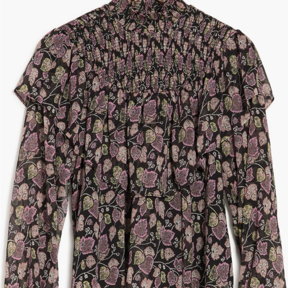 NWOT Cinq à Sept Drew Leaf Print Smocked Top - Picture 7 of 8